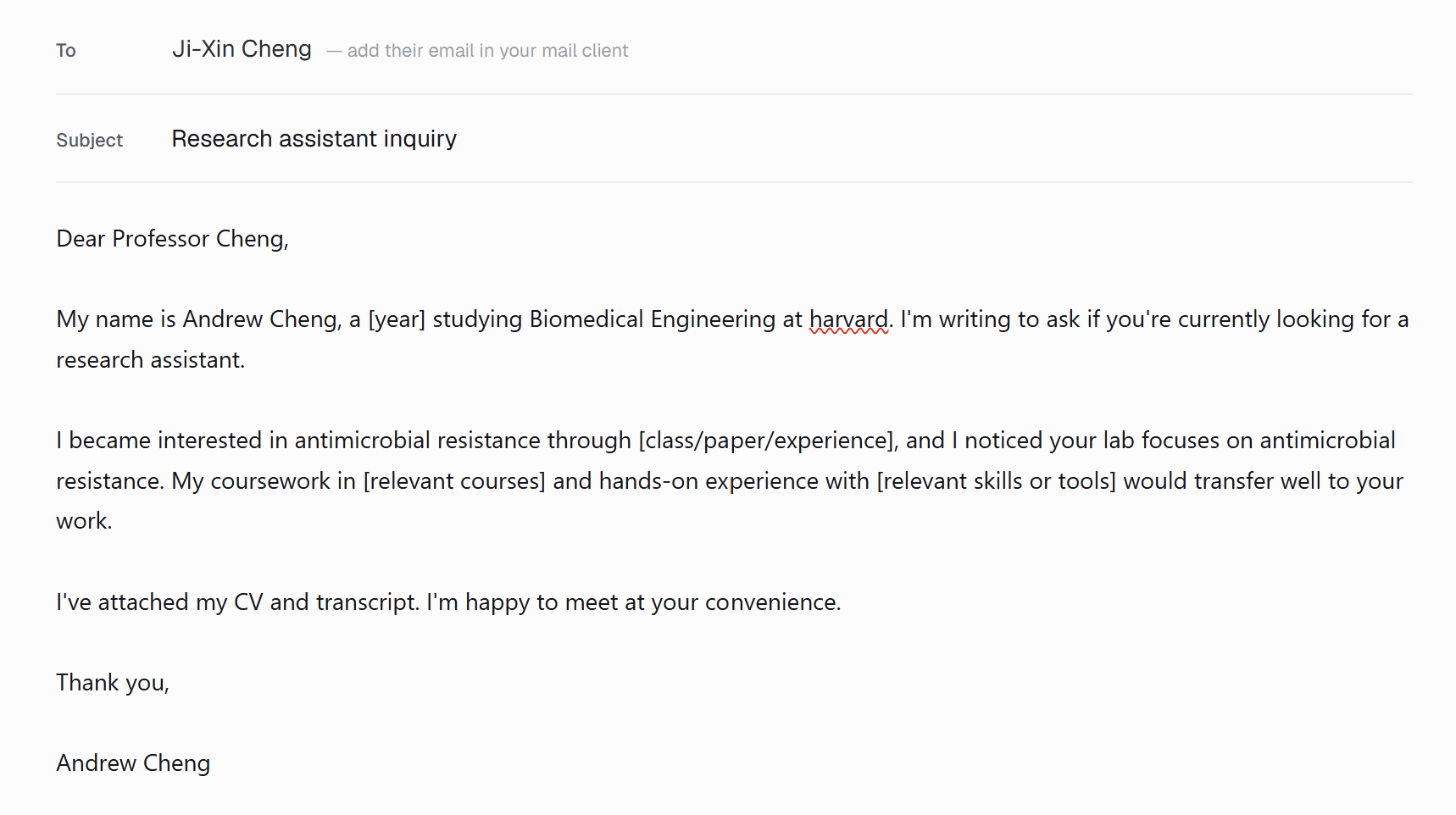Choosing an outreach template before drafting